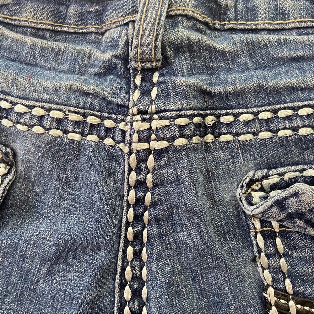 Elite Women's Bootcut Jeans Size 15/16 Medium Wash Flap Pocket Thick Stitch Y2K - Picture 5 of 8